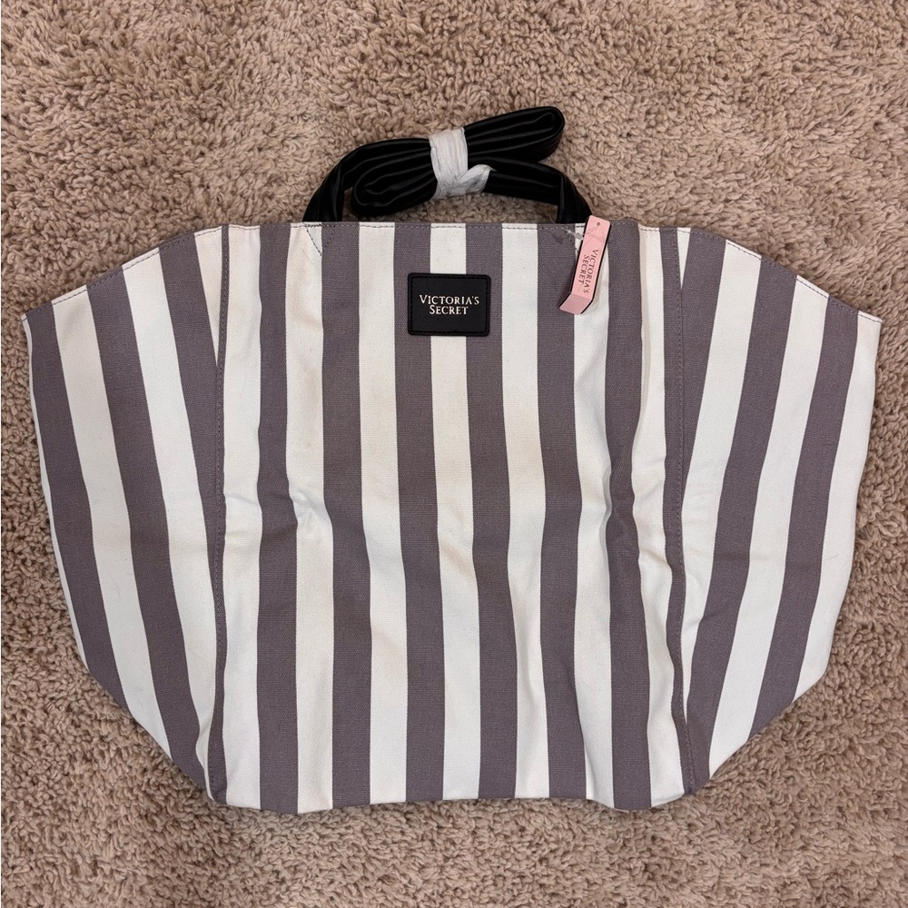 Victoria's Secret Canvas Striped Tote Bag  Blue White NWT y2k
